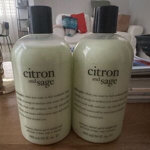 Lot of 2 Philosophy Citron & Sage Shampoo, Shower Gel, Bubble Bath, 16 oz. each